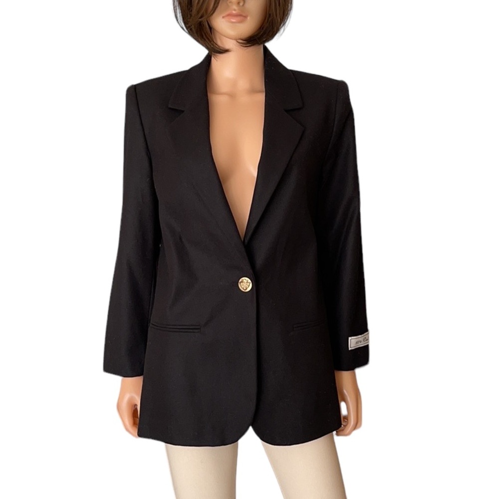 NWT Vintage Sag Harbor 100% Wool Classic Black Blazer Gold Button Size 10P